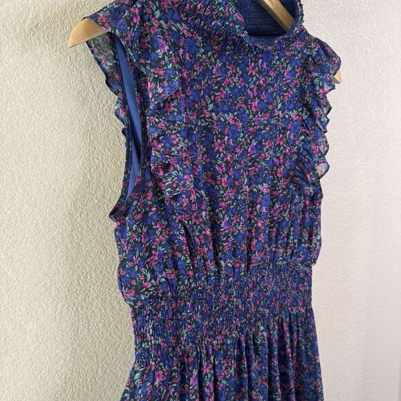 Lulus Evalina Midi Dress Womens Large Navy Blue Floral Smocked Ruffles Flowy - Picture 4 of 15